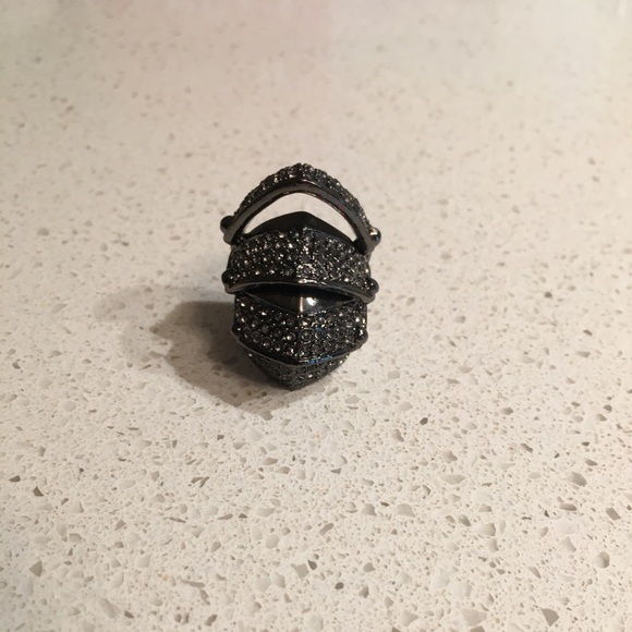 Black & Silver Armour Ring with Diamonds - Picture 2 of 3